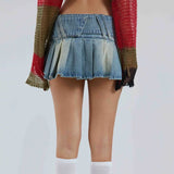 Amfeov-Women\'s Y2K Vintage Denim Cargo Pleated Skirt Baggy Mini Denim Ruffle Harajuku Goth Punk Short Jean Pleated Skirt