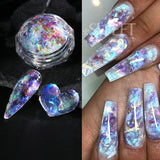 Amfeov 0.1g Fire Opal Crystal Sequins Nail Flakes Holographic Aurora Brocade Chrome Spangles Summer Feather Glitter Manicure Decoration