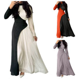 Women'sElegant Patchwork Long Dress Spring Half High Neck Long Sleeve A-Line Maxi Dress Female Slim Waist Party Club Dresses