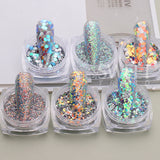 Amfeov Reflective Prism Glitter Nail Powder Flakes Sparkly Green Red Nail Art Dust Shinning Chrome Diamond Pigment Manicures Decoration