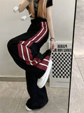 Back To School Amfeov Sports Pants for Women Hip Hop Streetwear Vintage Stripe Wide Leg Trousers Harajuku Slouchy Y2k Sweatpants Loose Summer