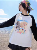 Back To School Amfeov Kawaii Cat Print T-shirts Women Japan Style Kitten Long Sleeve Cutecore Tops E-girl T-Shirt for Teen Girl Pullover Alt