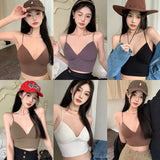 Amfeov-V-Shaped Tank Top Women Seamless Thin Sexy One-Piece Underwear Camisole Summer Striped Bralette Lingerie Tube Basic Bra with Pad