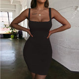 Amfeov hoco dresses Square Neck Sleeveless Shoulder Bodycon Mini Dress Basic Women Summer Black Backless Party Sexy Yellow Clubwear Dresses