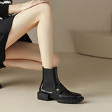 Amfeov Autumn Boots Women Square Toe Women Boots Split Leather Shoes for Women Mixed Colors Button Boots Winter Chunky Heel Ankle Boots