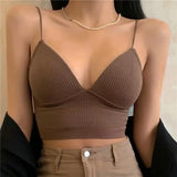 Women Crop Top Sexy Solid Color Sleeveless Straps Tank Tops Ribbed Slim Camis with Bra Basic Underwear Lingerie Padded Bra Tops