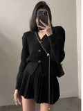 Black Friday Amfeov Retro Knitted Long Sleeve Sweater High-Waisted Pleated Skirt Two Piece Set For Women Niche Solid Matching Sets Autumn New