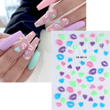 Amfeov 3D Kiss Sexy Pink Lips Glitter Stickers Nails Design Self adhesive Nail Art Sliders Valentine's Day Decals Manicure Decorations