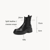 Amfeov NEW Fall Shoes Women Split Leather Boots Round Toe Chunky Heel Women Boots Casual Solid Platform Boots for Women botas de mujer