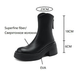 Amfeov Autumn Boots Women Round Toe Chunky Heel Women Boots Microfiber Shoes for Women Winter Zipper Short Boots Platform Women Boots