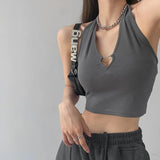 Amfeov-Heliar V-Neck Button Up Cropped Knitted Tank Top Women Heart Hollow Tops Y2k Halter Camis Strapy Sexy Tube Top Women 2024 Summer