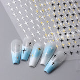 Amfeov 3D Black Sliver Stars Nails Stickers Bronzing Laser White Cross Starlight Glossychic Stylish Y2K Adhesive Manicure Decorations