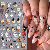 Amfeov 5D Glitter Halloween Embossed Nail Stickers Decals Pumpkin Spider Web Ghost Bone Nail Art Gel Sliders Embossed Manicure Deco