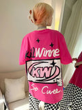 Back To School Amfeov Pink Letter Print T Shirt Woman O-Neckcute Y2k Top Harajuku Girl Short Sleeve Tees Loose Korean Style Clothes for Summer