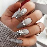 Amfeov 24pcs False Nails French Rhinestone Glitter Snowflake Fresh 2024 Summer New Wearable Acrylic Full Cover Press on Nail Tips