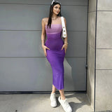 Amfeov Gradient Strapless Backless Sexy Long Dress Fashion Women Sleeveless Off Shoulder Bodycon Club Party Dresses Summer 202