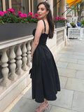 Amfeov Summer Black Holiday Party Dresses Elegant Spaghetti Strap Midi Lace Up Dress Black Casual Women New In Dress 2024