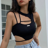 Black Top Women Sleeveless Crop Top Hollow Out Camis Techwear Skinny Cool Punk Y2k T Shirts Summer Sexy Tank Tops Women Clothing