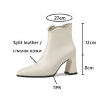 Amfeov NEW Autumn/Winter Women Boots Split Leather Shoes for Women Pointed Toe Chunky Heel Shoes High Heel Modern Boots Plus Size Shoes