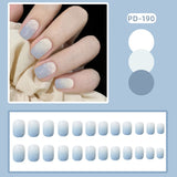 Amfeov 24pcs Girls Summer Holiday Gradient Blue Fake Nail Sweet Short Square Nail Art Tips with Glue Women Smooth Fake Nail Blueberry Milk Nails