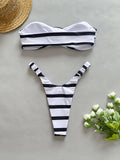 Amfeov Bandeau Bikinis 2024 Sexy Women Swimsuits Swimwear Female Floral Striped Thong Brazilian Bikini Set Bathing Suit Swimming Suits