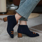 Amfeov NEW Women Boots Sheep Suade Round Toe Square Heel Mid-Heel Ankle Boots Fringed Zipper Fashion Solid Office Lady Shoes Plus Size