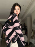 Black Friday Amfeov Harajuku Striped Sweater Oversize Y2k Style Pink Detachable Sleeves Star Print Jumpers Gothic Winter Korean Alt Clothes