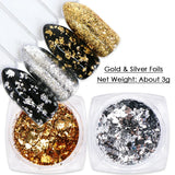 Amfeov 1 Box Gold Glitter Flakes Irregular Aluminum Foil Sequins For Nails Chrome Powder Winter Manicure Nail Art Decorations LY1858-1