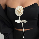 Amfeov Flower Tube Top Women Crop Top Slim Solid Elegant Casual Fashion Summer Women Sleeveless Cropped Top Slim Strapless