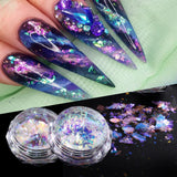 Amfeov 0.1g Fire Opal Crystal Sequins Nail Flakes Holographic Aurora Brocade Chrome Spangles Summer Feather Glitter Manicure Decoration