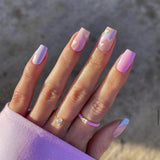 Amfeov Nail Inspo 2024 Summer 24pcs Short Square False Nails French Fresh Simple Solid Color Love Press On Nails 2024 New Summer DIY Manicure Tools