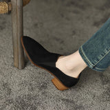 Amfeov NEW Spring/Autumn Women Shoes Pointed Toe High heels Sheep Suede Chunky Heel Women Pumps Plus Size Retro Black Shoes for Women