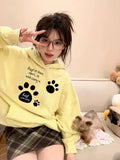 Black Friday Amfeov Kawaii Cat Paw Print Hooded Women Cutecore Kitty Ears Pullovers Female Oversized Japan Style Autumn Winter Sweatshirt