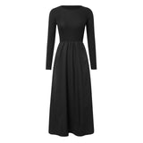 Amfeov Women's Long Sleeve Maxi Dress 2024 Fall Crewneck Casual Slim Women Dresses Cocktail High Waist Temperament Dresses for Women