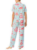 Amfeov Women Print 2 Piece Lounge Set Summer Pajamas Loose Lapel Neck Button Down Short Sleeve Tops+Elastic Waist Pants Pajama Set Pjs