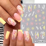 Amfeov 5D Embossed Flower Nail Stickers Colorful Simple DIY Wildflower Daisy Geometric Lines Gel Polish Decals Wedding Engraved Slider