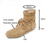 Amfeov Autumn Boots Women Cow Suede Leather Shoes for Women Round Toe Low Heel Women Boots Elegant Narrow Band Short Boots botas mujer