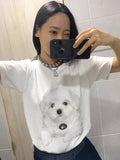 Back To School Amfeov Kawaii Dog Print T-shirts Women Funny Graphic White Tees Short Sleeve Top Korean Fashion Casual Aesthetic Cotton Clothes