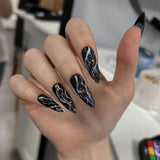 Amfeov Nail Inspo 2024 Summer 24pcs Fake Nails Stiletto Almond Ballet Tip Black White Graffiti Vintage Gradient Press on Nails Full Cover Detachable Nail Tip