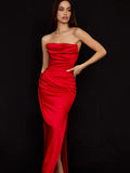 Amfeov High Quality Satin Maxi Dress Women Summer Party Dress 2024 New Arrivals Strapless Dress Sexy Celebrity Evening Club Dress