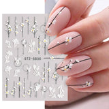 Amfeov 5D Simple Flowers Nail Embossed Stickers Elegrant Wedding Design Adhesive Sliders Summer Textured Engraved Decoration LYSTZ5D-30