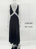 Black Friday Amfeov Lace Deep V-Neck Long Dress Women Slim Backless High Waist Fashion Party Dress Elegant Sleeveless Splice Female Dress