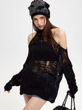 Black Friday Amfeov Y2k Spider Web Knitwear Hollow Out Sweaters Goth Mesh Hole Halter Collar Top Grunge E-Girl Pullover Streetwear Clothes