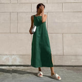 Amfeov Summer Casual Sling Dress Women 2024 Fashion Square Collar Sleeveless Solid Long Dresses Vacation Backless Loose Fit Dresses