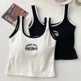 Amfeov Crop Tops Women Cotton Letter Printed Tank Tops With Bra Pad Spring Summer For Women Casual Camisole 2024