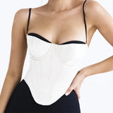 Amfeov Thick Satin Bustier Corset Crop Top with Chest Pads Spaghetti Strap White Bodycon Top Summer Women Tops with Fishbone