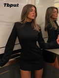 Amfeov-Women Elegant Black Backless Mini Dress Autumn Sexy Hollow Out Long Sleeve Bodycon Dresses Lady Chic Party Club Robe