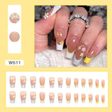 Amfeov Nail Inspo 2024 Summer 24pcs Coffin False Nails French Stars Flower Press On Nails 2024 New Fresh Summer DIY Detachable Manicure Tools