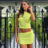 Amfeov hoco dresses Summer Women Sexy Dress Skirt Matching Y2K Two Piece Set Runched Mini Crop Tops Club Knitted Fashion Skirt Beach Set 20