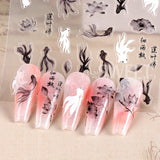 Amfeov 5D Lucky Koi Carp Summer Goldfish Nail Art Sticker Ocean Beach Mermaid Sea Lotus Chinese Style Adhesive DIY Manicure Foils Decal